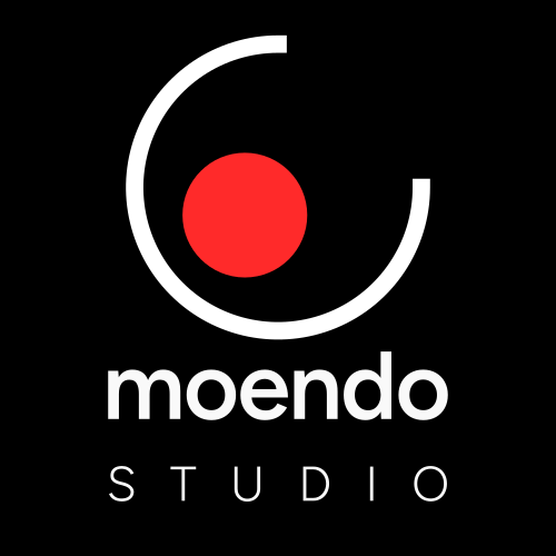 Emblem · stacked + studio — white on black